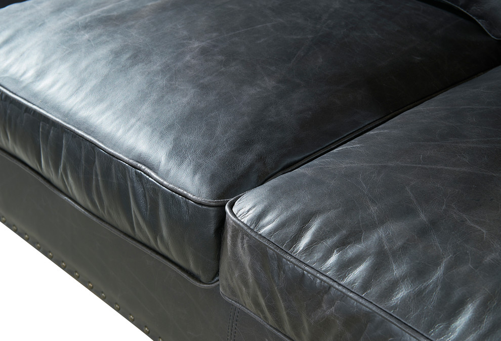 Vintage Leather English Rolled Arm Sofa  Slate   Traditional   Sofas   by Crafters and Weavers  Houzz