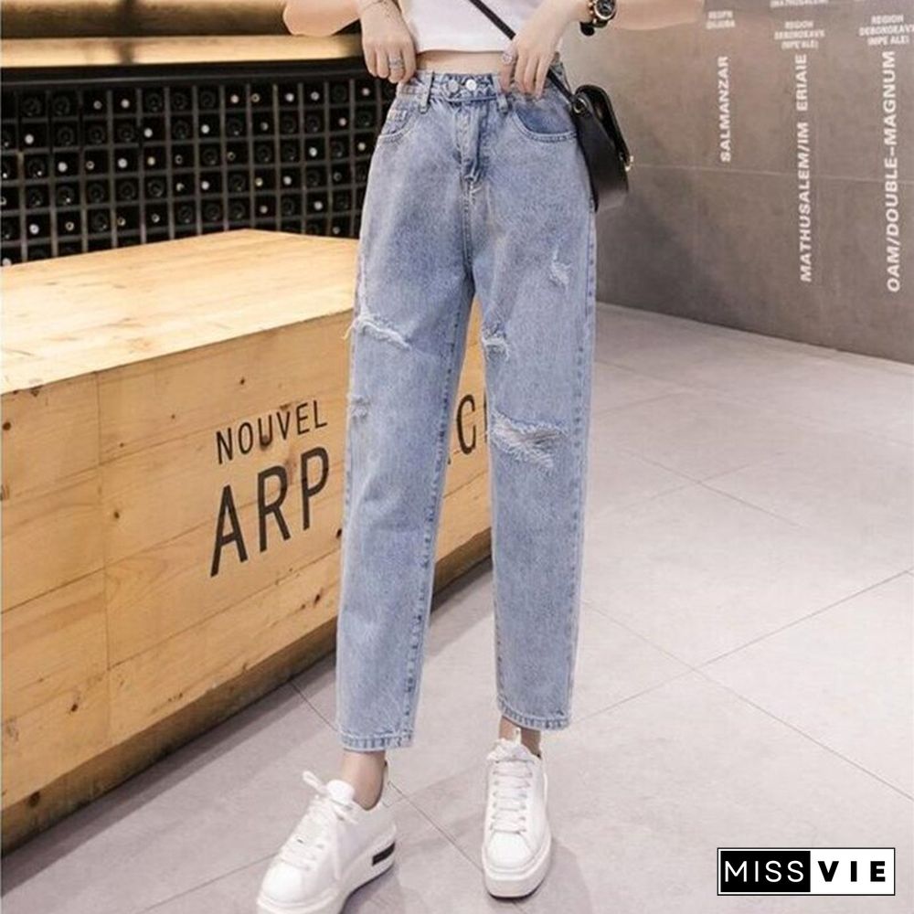 Woman Jeans Ripped High Waist Clothes Wide Leg Denim Clothing Streetwear Vintage Quality Fashion Harajuku Straight Pants