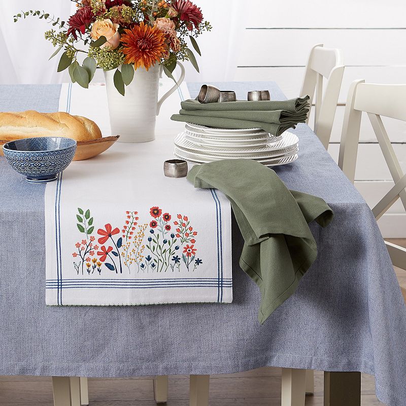 108 Table Runner with Embellished Flower Garden Design