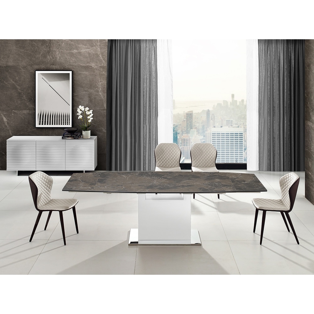 OLIVIA dining table with high gloss white lacquer base.