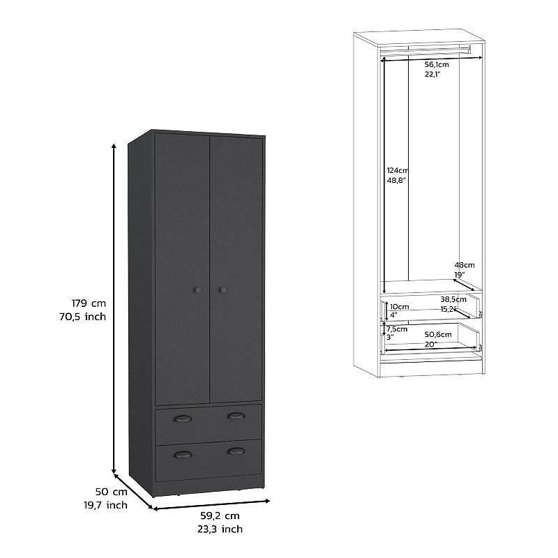 DEPOT E-SHOP Bonaire Armoire with 2-Drawers and 2-Doors， Black