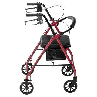 Drive Medical Rollator Rolling Walker with 6 in. Wheels Fold Up Removable Back Support and Padded Seat Red r726rd