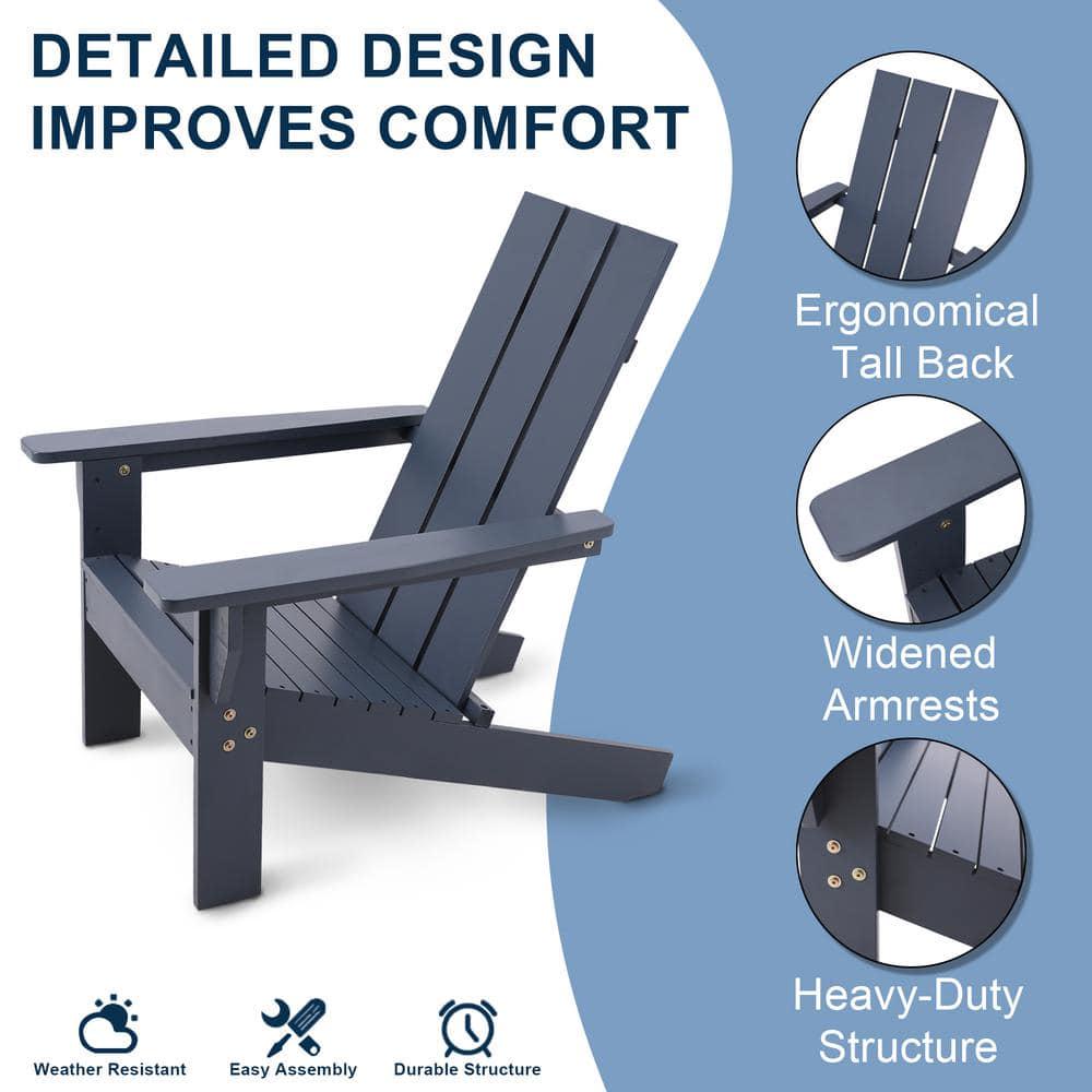 PHI VILLA Classic Wood Adirondack Chair Oversized Tall Back Gray Patio Chairs For All Weather