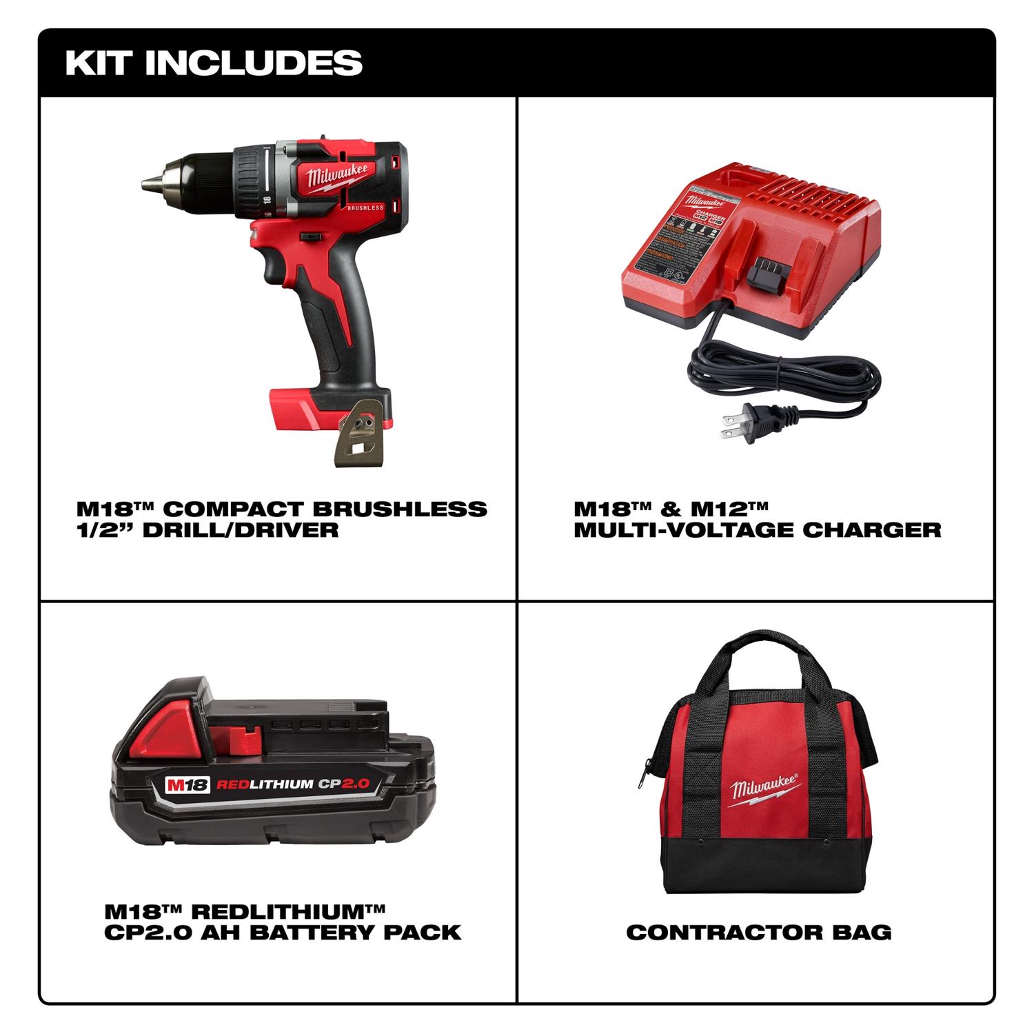 MW M18 18 V 1/2 in. Brushless Cordless Drill/Driver Kit (Battery \u0026 Charger)