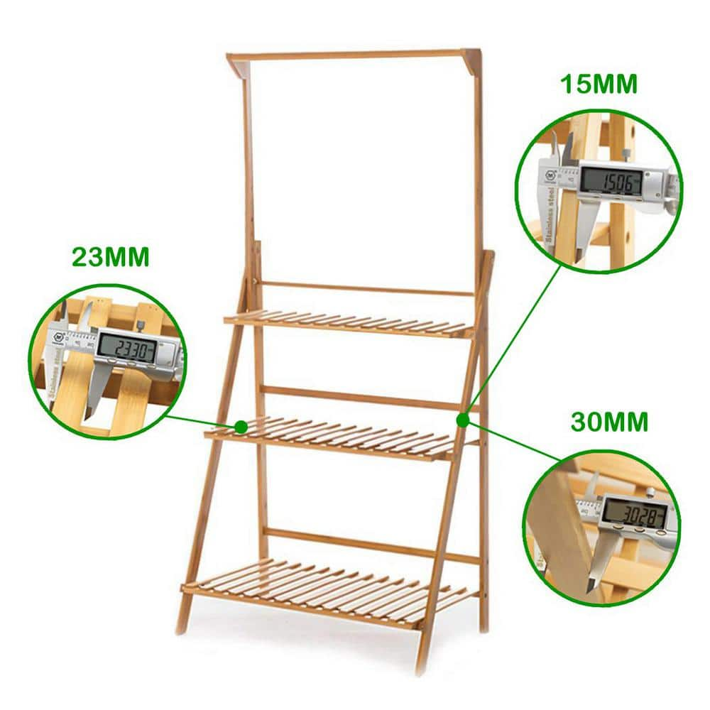 AESOME 56.8 in. x 27.5 in. Bamboo Hanging Plant Stand 3-Tier Ladder Display Rack for Garden Patio Succulent Basket Planter HJ70DL