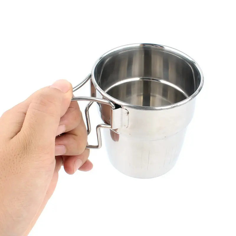 Factory wholesale  hot selling portable stainless steel coffee water cup set beer mug foldable handle for outdoor camping travel