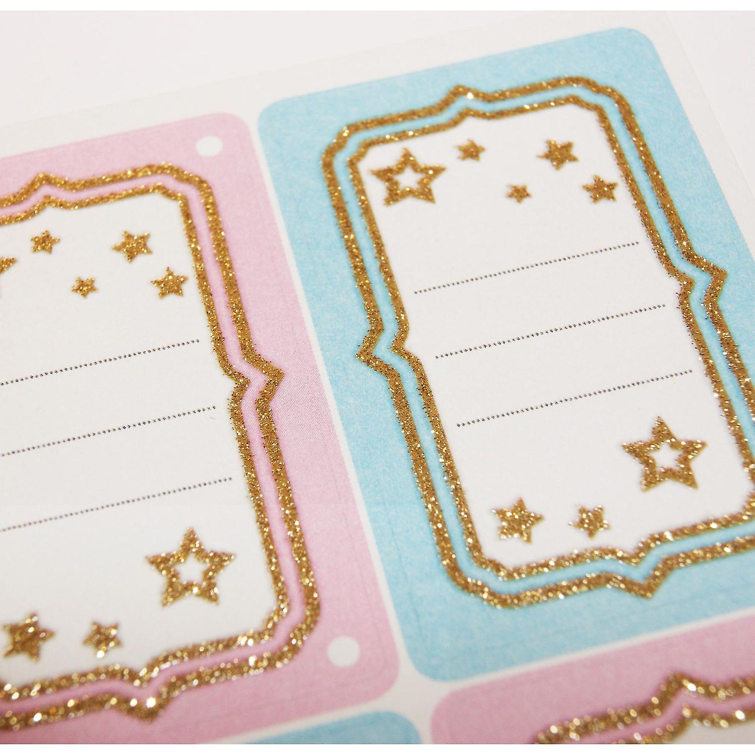 16 School Tags - Rectangle - Pink and Blue - Glitter and Stars