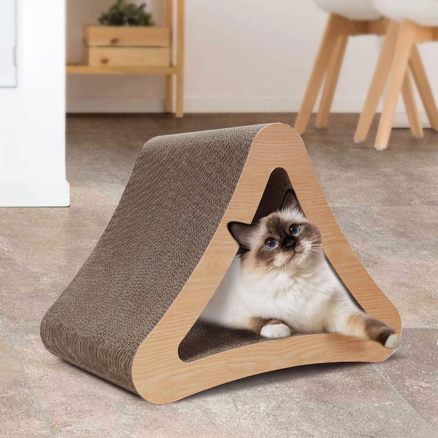 ScratchMe Triangle Cat Scratch Post Cardboard and Scratching Board with Catnip