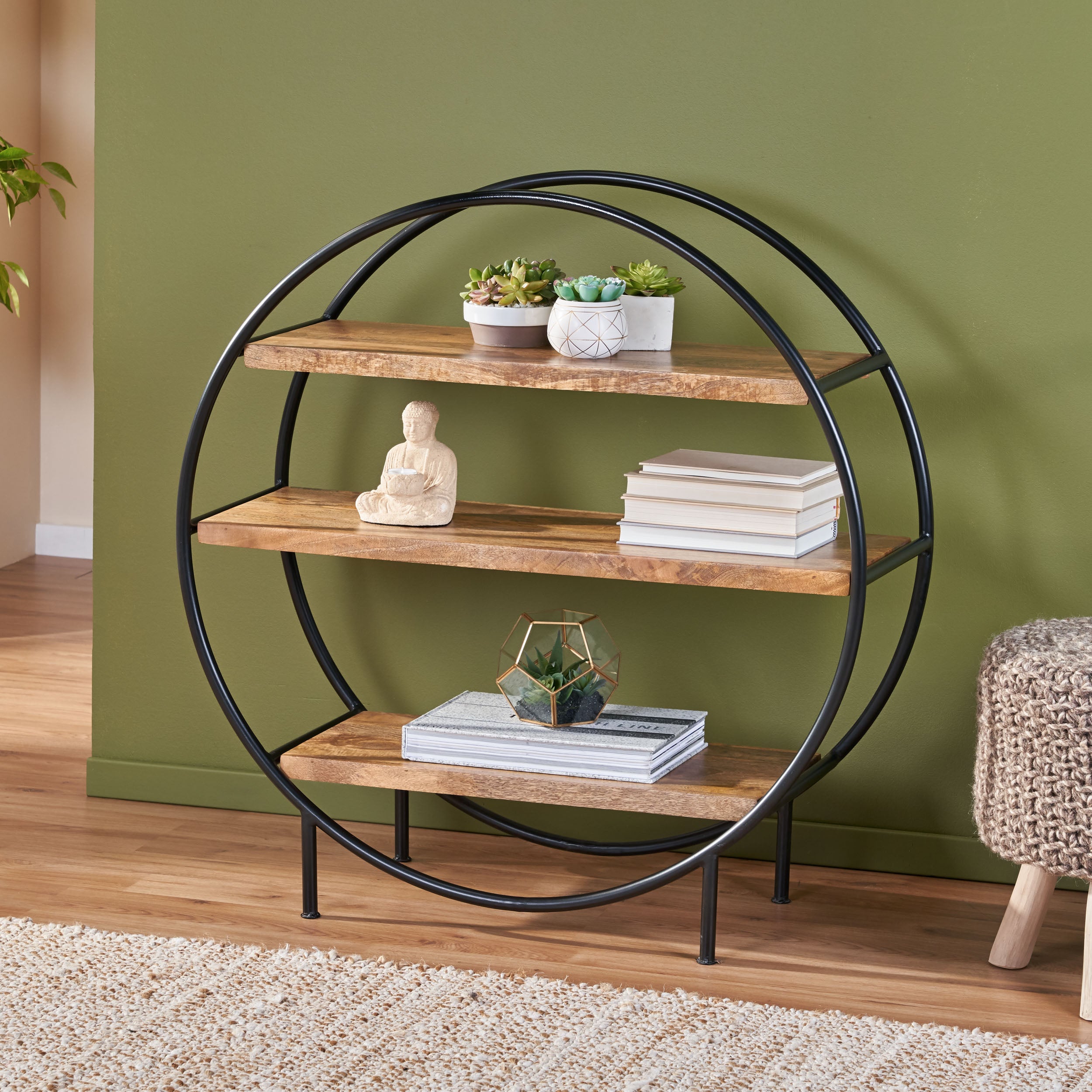 Ayres Handcrafted Industrial Circular Mango Wood Shelf