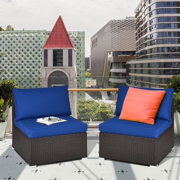 2-Piece Patio Rattan Armless Sofa Set with 2 Cushions and 2 Pillows - Overstock - 37357136