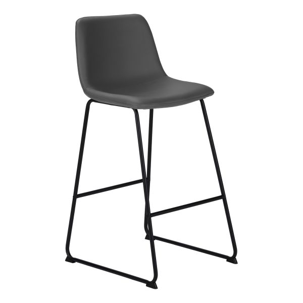 Office Chair， Bar Height， Standing， Computer Desk， Work， Grey Leather Look， Black Metal， Contemporary， Modern