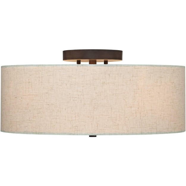 Wide Bronze 4 light Oatmeal Fabric Drum Shade For Bedroom Kitchen Living Room Hallway