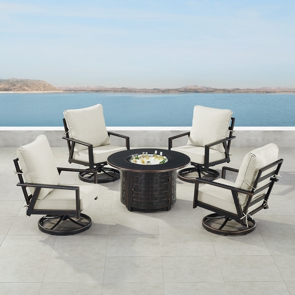 Black Aluminum Fire Table Set with Four Club Chairs