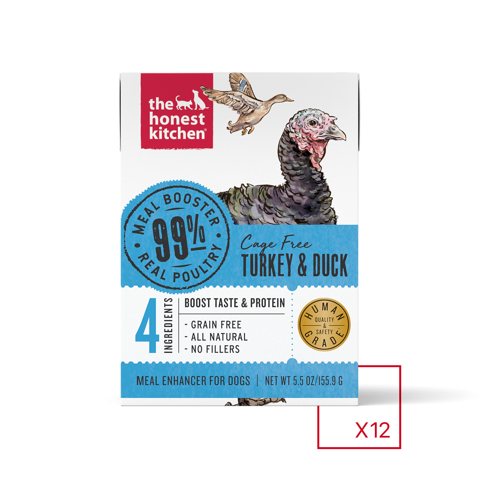 The Honest Kitchen Meal Booster: 99% Turkey  Duck Wet Dog Food Topper， 5.5 oz.， Case of 12