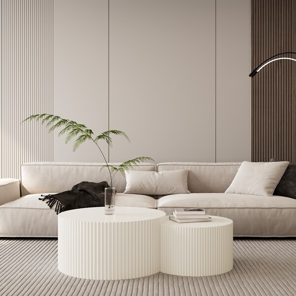 Vertical Stripe Design Nesting Coffee Table Set for Living Room