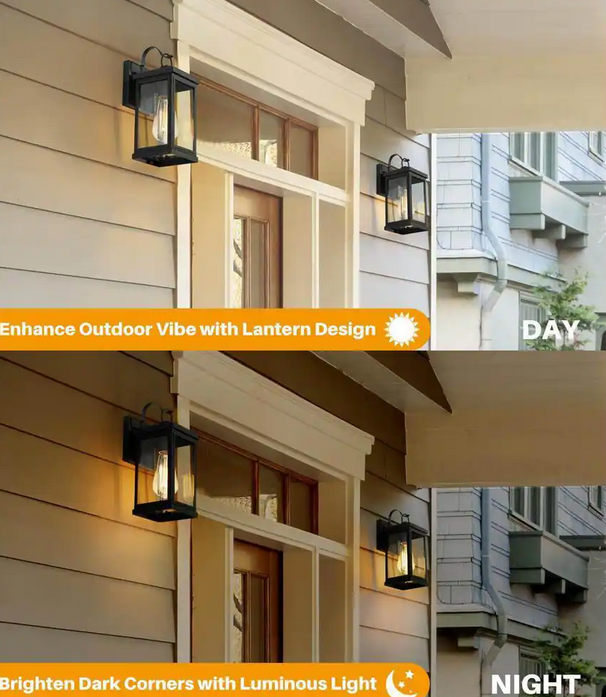 Modern Matte Black 1-Light Outdoor Wall Light Classic Porch Sconce with Seeded Glass Shade Patios Exterior Wall Lamp