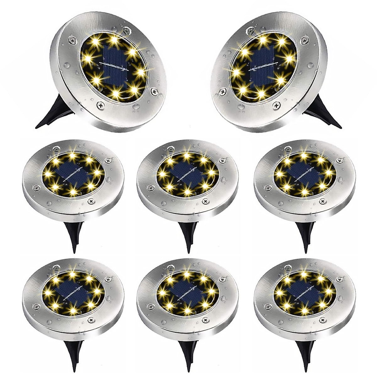 Solar Ground Lights,Solar Disk Lights 8 LED Outdoor Waterproof Solar Garden Lights for Pathway Outdoor in-Ground Lawn Yard Deck Patio Walkway - Warm White, 8 Pack