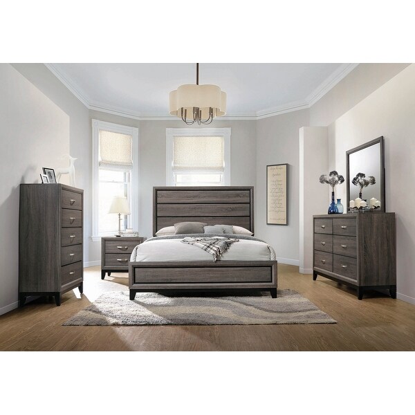 Carina Grey Oak and Black 4-piece Panel Bedroom Set - - 33987994