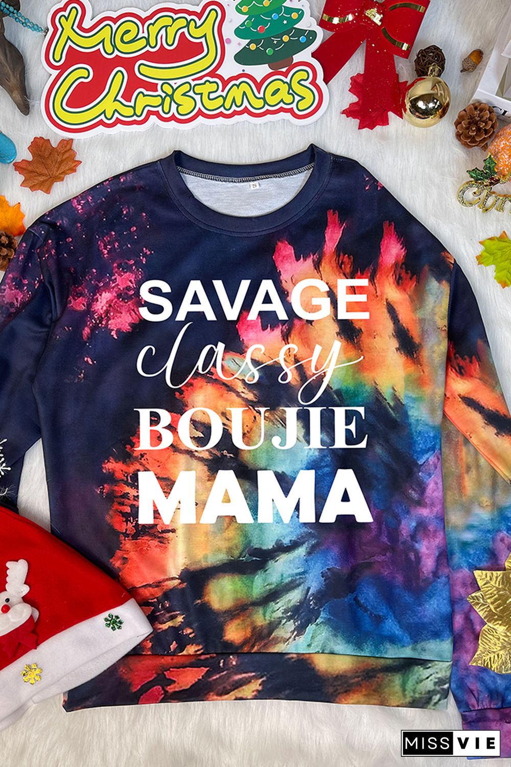 Bleached Tie Dye O-neck Sweatshirt Women Wholesale