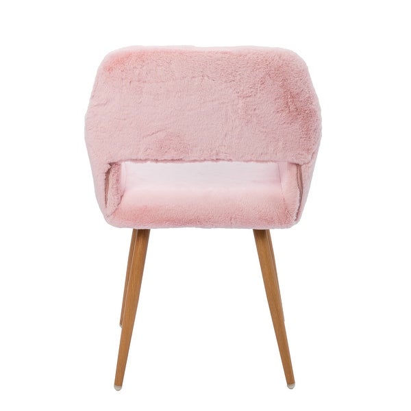 Dining Chairs with Faux Fur， Mid Century Side Chairs with Solid Painting Steel Leg for Dining Room