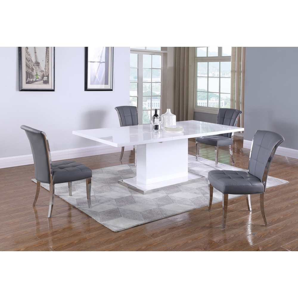 Somette Kris Extendable Gloss White Wooden Dining Table   39\