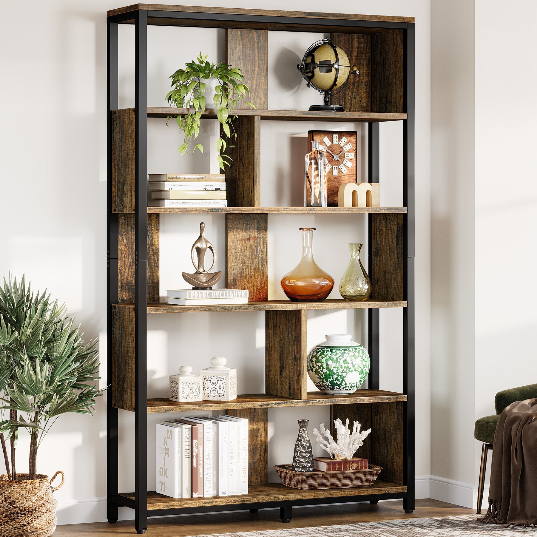 71 Bookshelf, Industrial Bookcase Etagere Display Shelf