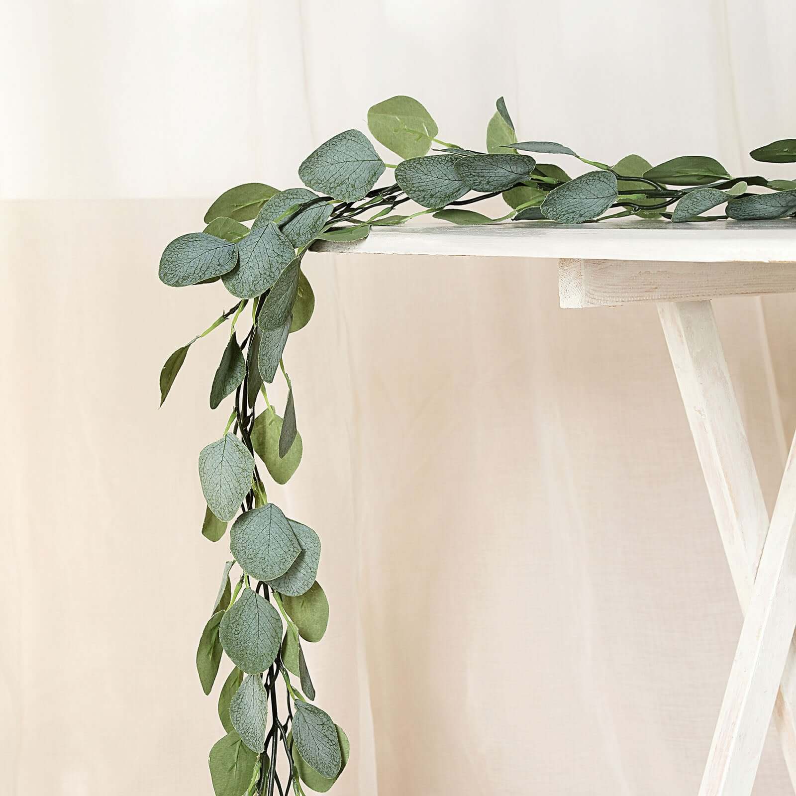 Frosted Green Artificial Silk Eucalyptus Leaf Garland Vine 6.5ft