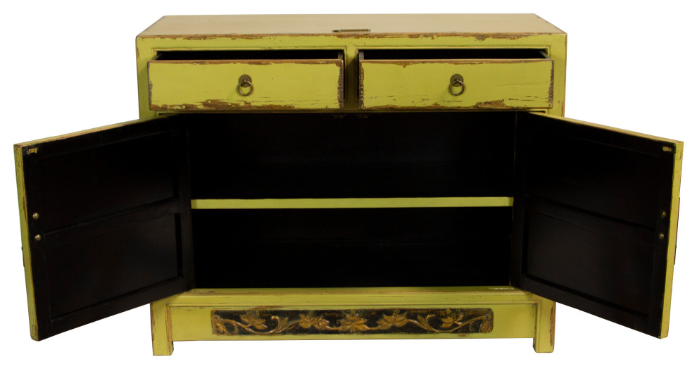 Yellow Mongolian Carved Small Cabinet   Asian   Accent Chests And Cabinets   by Redd Furnishings  Houzz