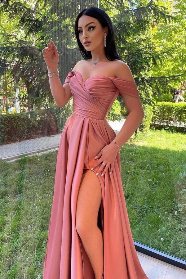 Off-the-Shoulder Long Prom Dress With Slit
