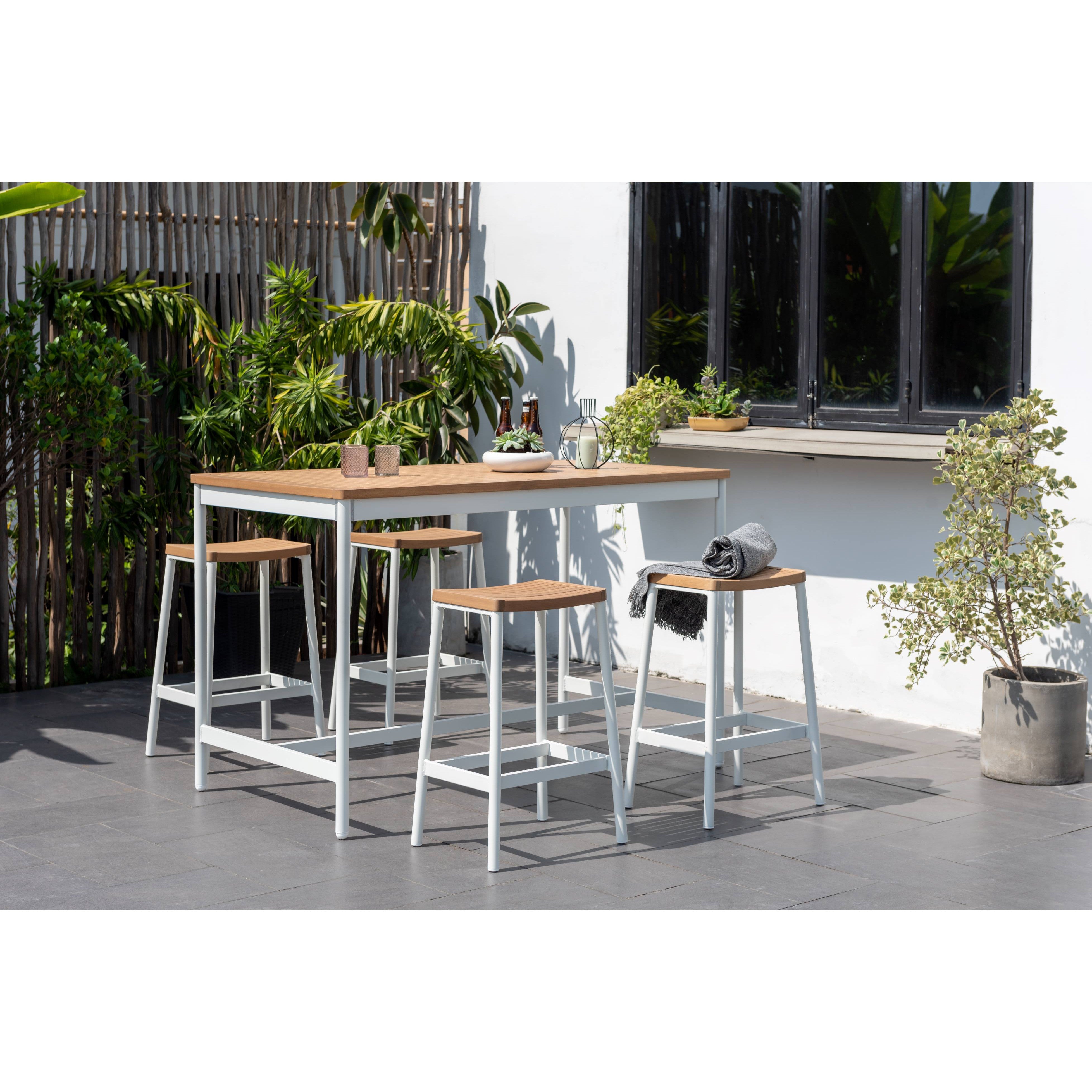 Edgartown 5pc Outdoor 59 Slatted Wood Bar Table Set - Euro-Design