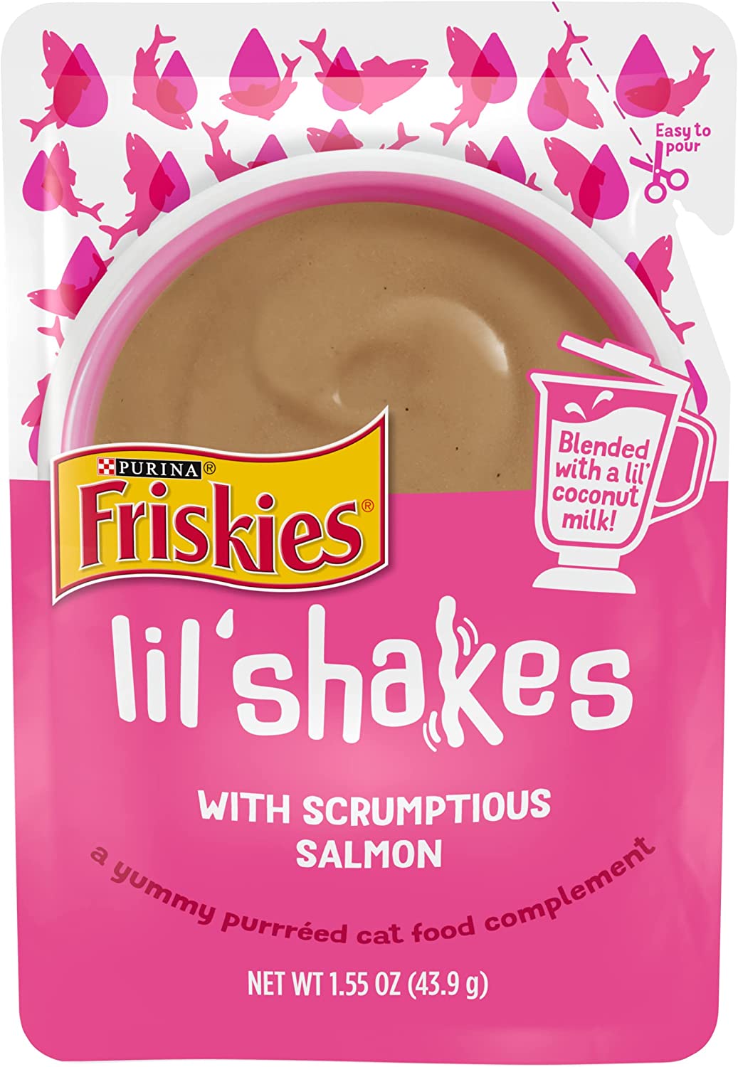 Purina Friskies Pureed Cat Food Topper Lil’ Shakes with Scrumptious Salmon - (16) 1.55 oz. Pouches