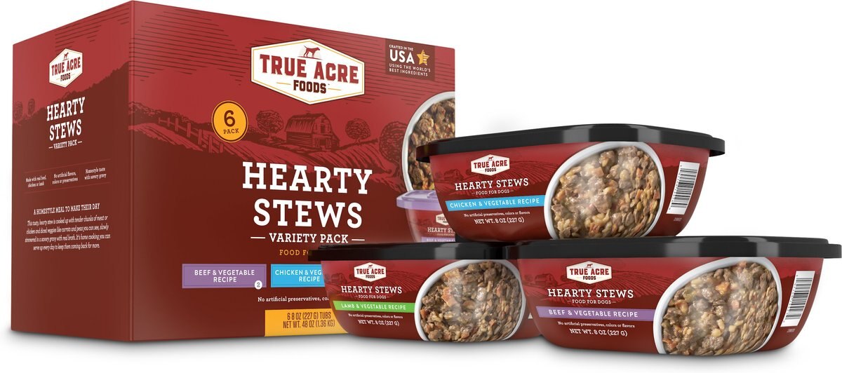 True Acre Foods Hearty Stews Variety Pack， Chicken and Vegetable Recipe， Lamb and Vegetable Recipe， Beef and Vegetable Recipe Wet Dog Food