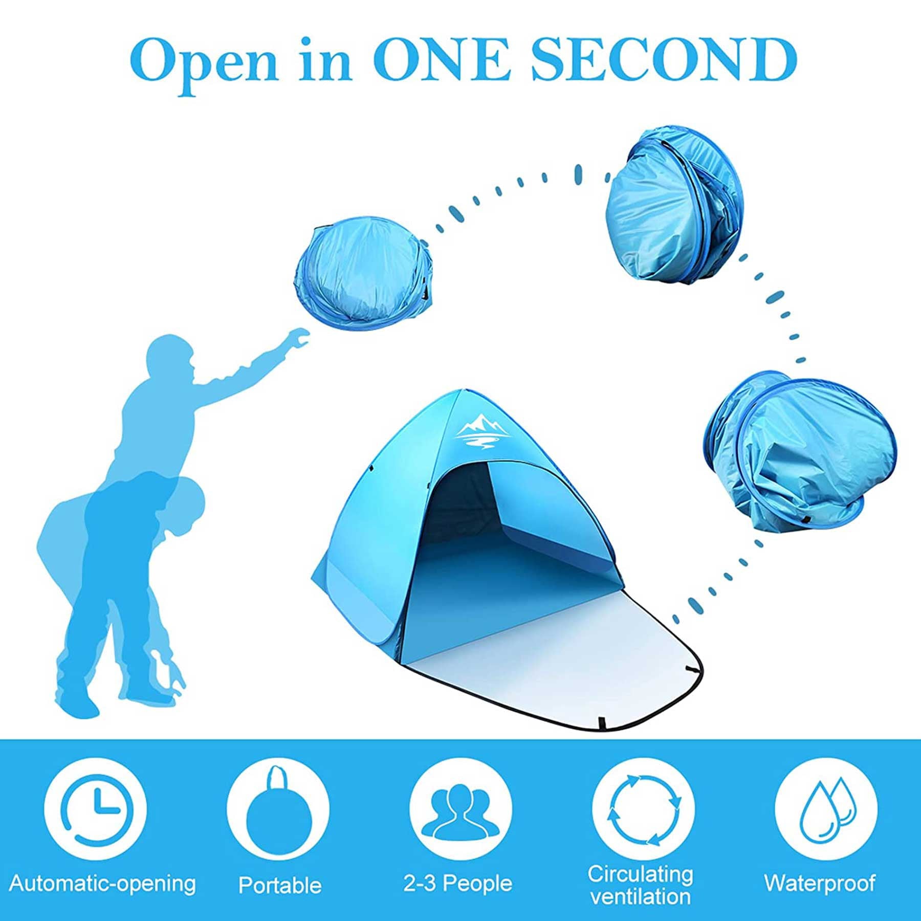 2-3 Person Pop up Beach Tent Sun Shelter UPF 50+ Anti-UV Blusmart Portable Waterproof Fishing Camping Tent W/ Carry Bag， Blue