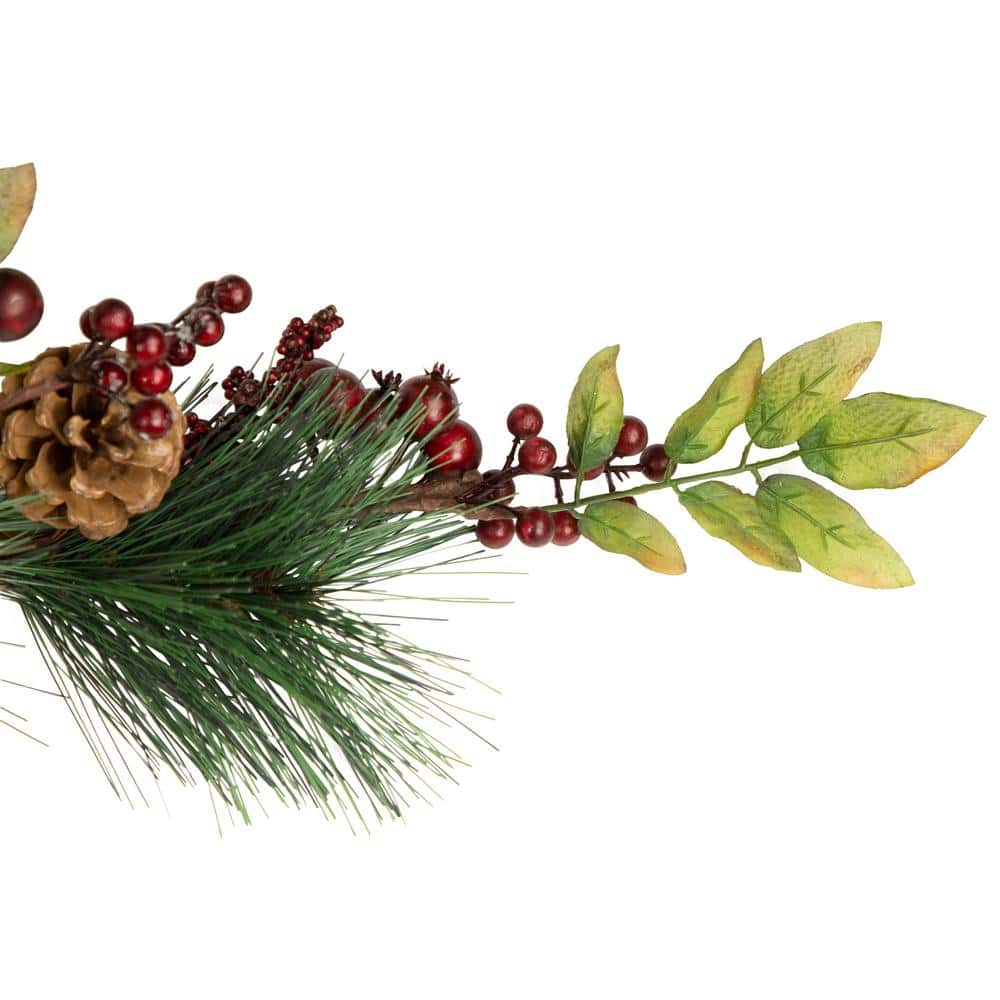 54 in. Unlit Snow Dusted Pine Cones Berries and Long Pine Needles Artificial Christmas Garland 32635581