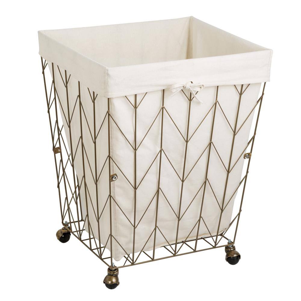 Honey-Can-Do Antique Bronze Chevron Rolling Steel Wire Hamper with Cotton Liner HMP-09093