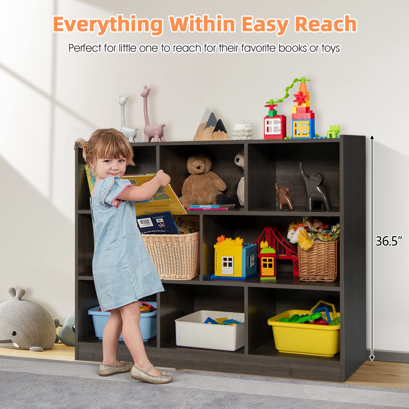 Costzon Toy Storage and Organizer, Wooden 8 Compartment Kids Bookshelf