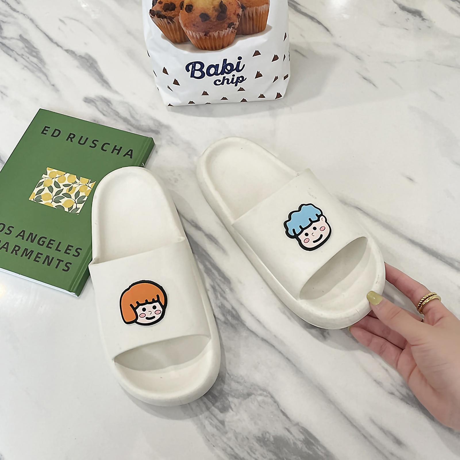 Summer Sandals Slugged Bottom Prevent Slip Cartoon Cute Pattern Shower Shoes Home Slipperswhite Couple Pattern 40-41