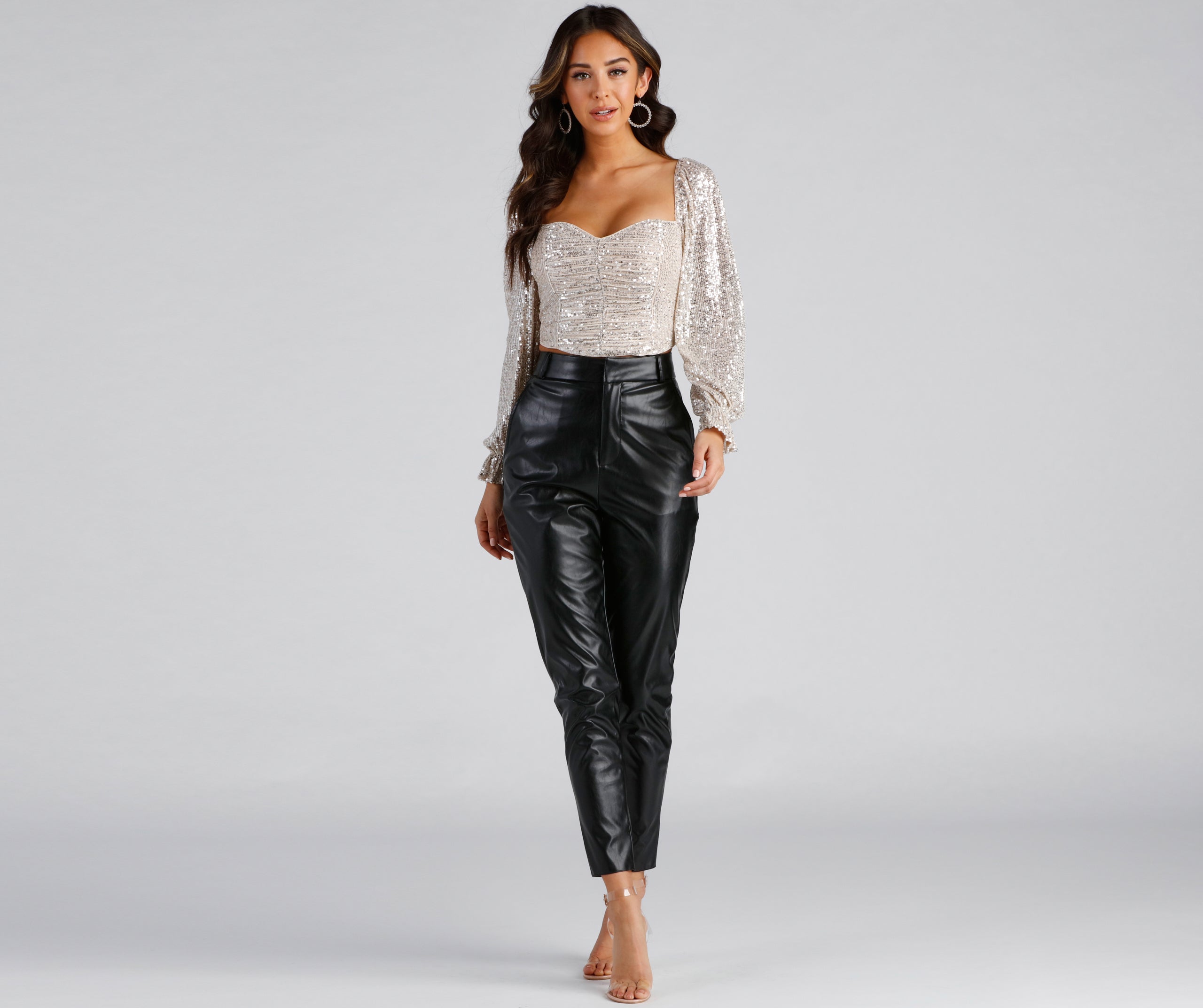 Chandelier Sequin Long Sleeve Crop Top