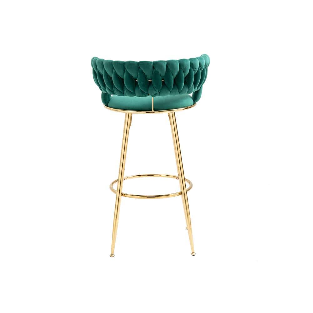 35.04 Inch Emerald Wood Bar Stools with Low Back and Footrest Counter Height Bar Chairs GM-H-97