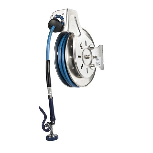 TandS B-7132-01 Open Stainless Steel Hose Reel with 35-Foot Hose and Spray Valve