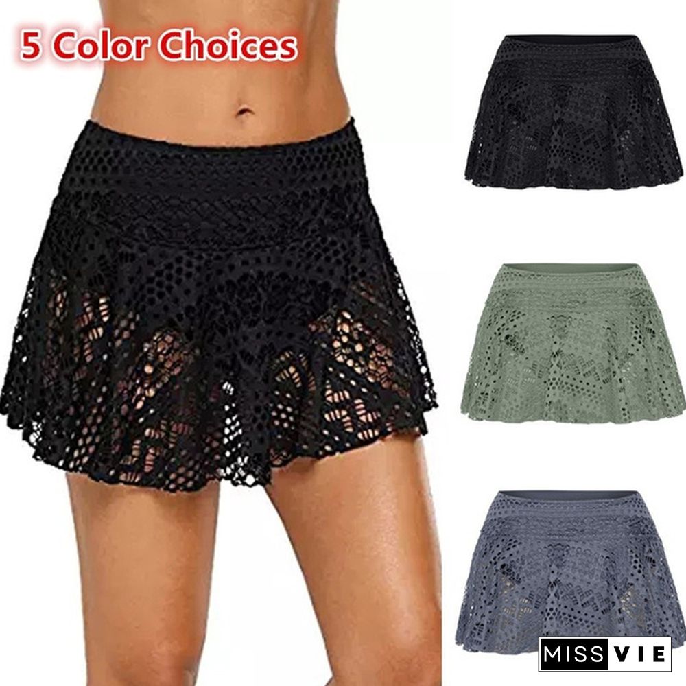 Summer Shorts Skirt Pantskirt Swimwear Solid Lace Women Bikini Bottom Swim Beach