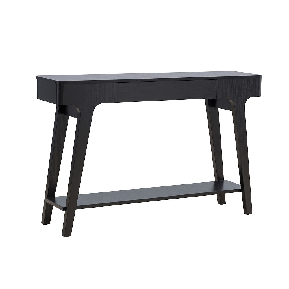 FC Design 47.25W Modern Console Table with Catch All Drawer and Rounded Corners in Black Finish