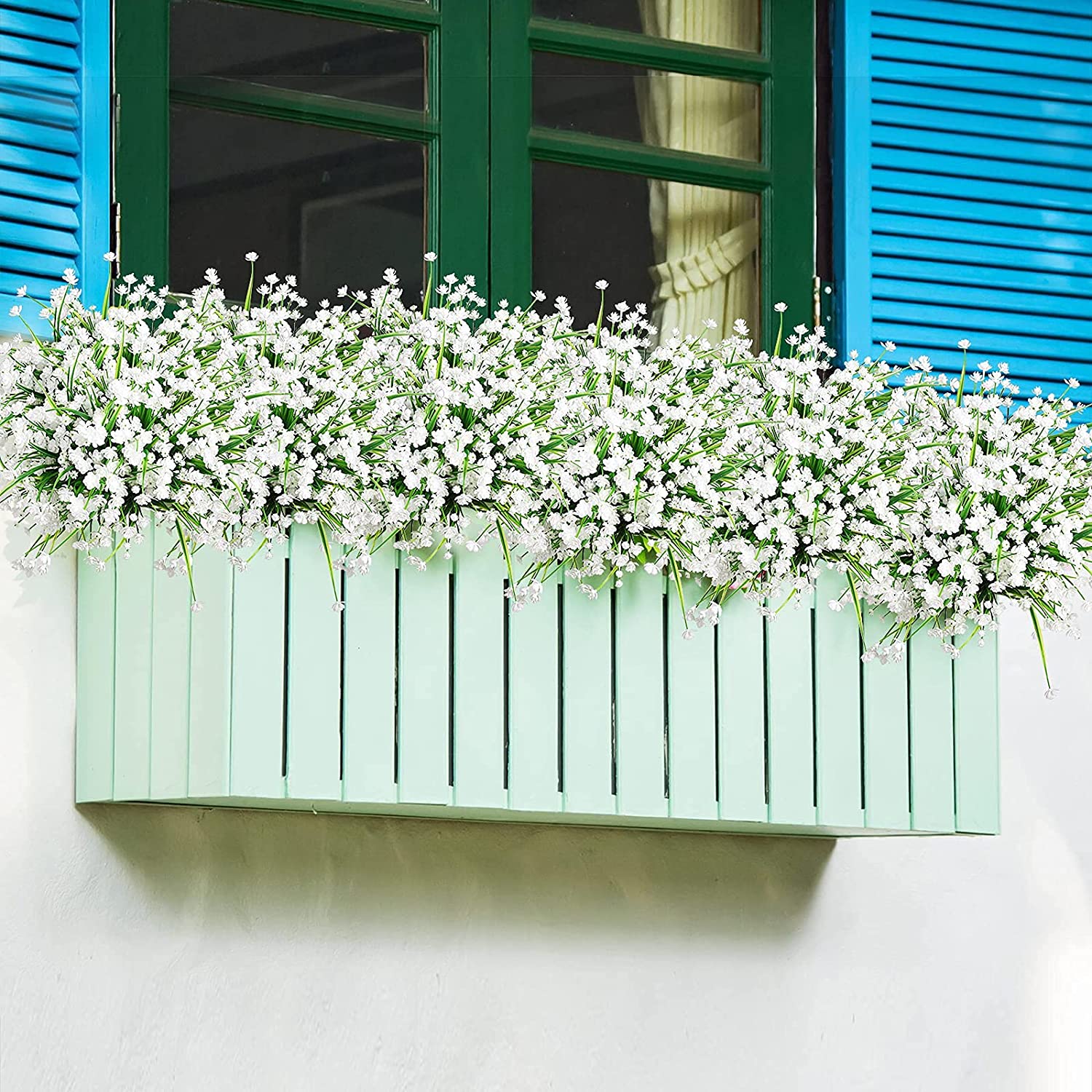 Sinhoon 6 Pcs Artificial Flowers Outdoor Fake Plants daffodil faux flower UV Resistant Greenery Bush Spring Decor Hanging Planter for Farmhouse Kitchen Office Box Fence Windows Decorations（White)