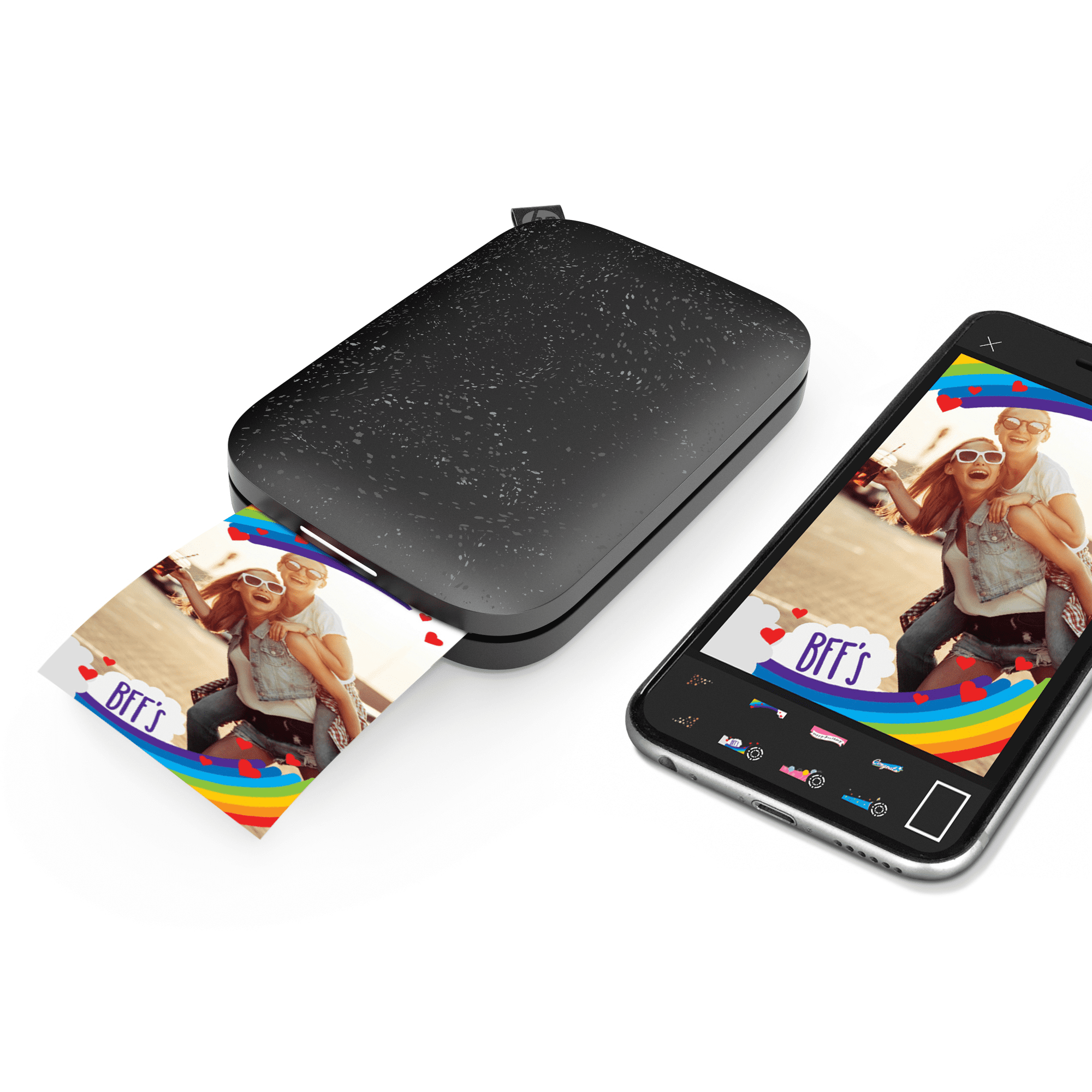 HP Sprocket Portable 2x3" Instant Photo Printer (Black Noir) Print Pictures on Zink Sticky-Backed Paper from your iOS & Android Device.