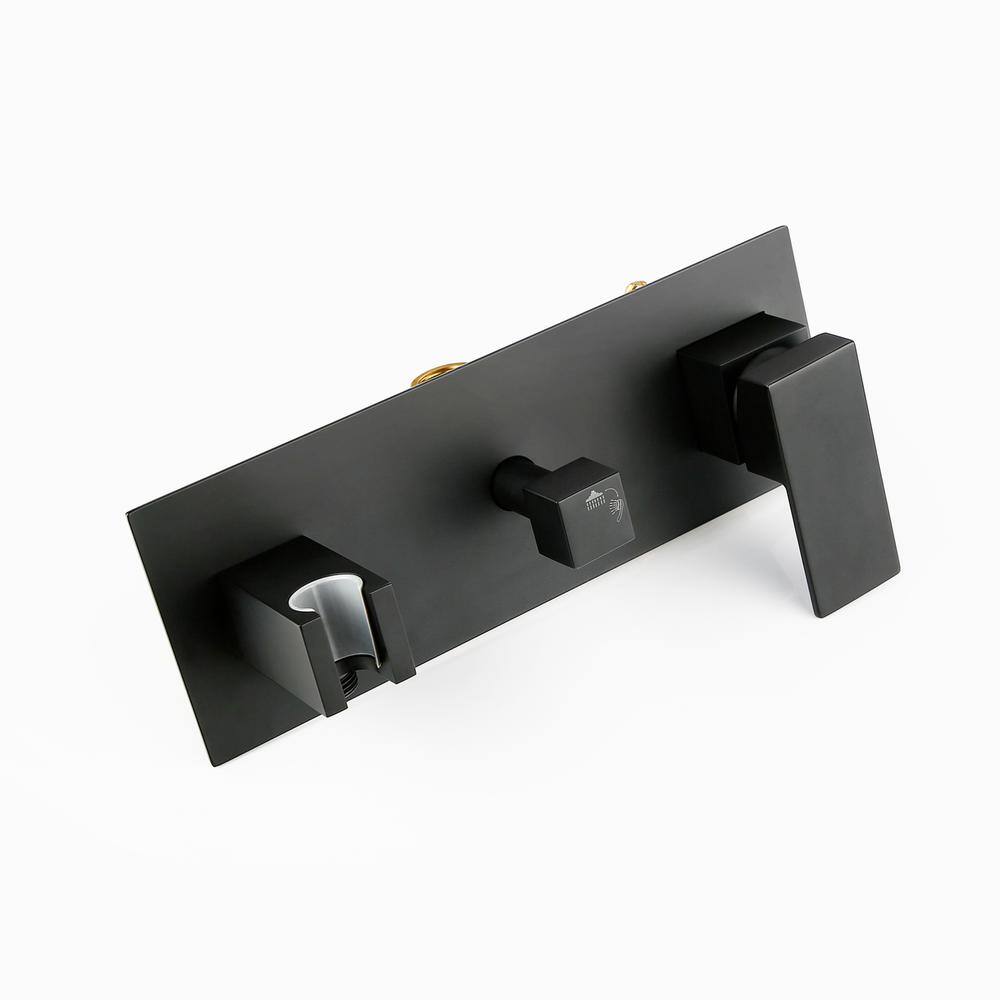 Satico Double Handle 2-Spray 10 in. Square Shower Faucet with Rain Shower Head 1.8GPM in Matte Black MBSS0021RB