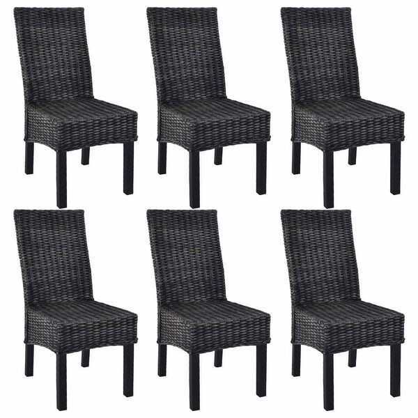 vidaXL Dining Chairs 6 pcs Black Kubu Rattan and Mango Wood (3x246656)