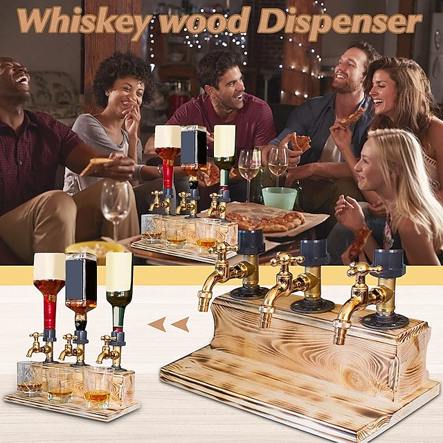 Whiskey Wood Dispenser,Faucet Shape Liquor Dispenser, Daddy Favorite Whiskey Wine Wood Dispenser for Home Bar Dinner Party Restaurant, Dad Papa Boyfriend Husband Gift