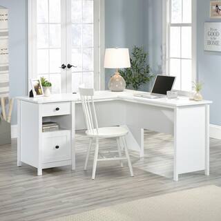 SAUDER County Line 61.26 in. L-Shaped Soft White Computer Desk with File Storage 427718