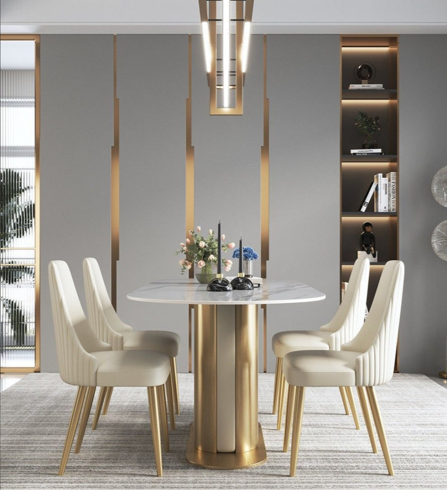 Gold Light Luxury Leather Dining Chair   Contemporary   Dining Chairs   by Miron Demid LLC  Houzz