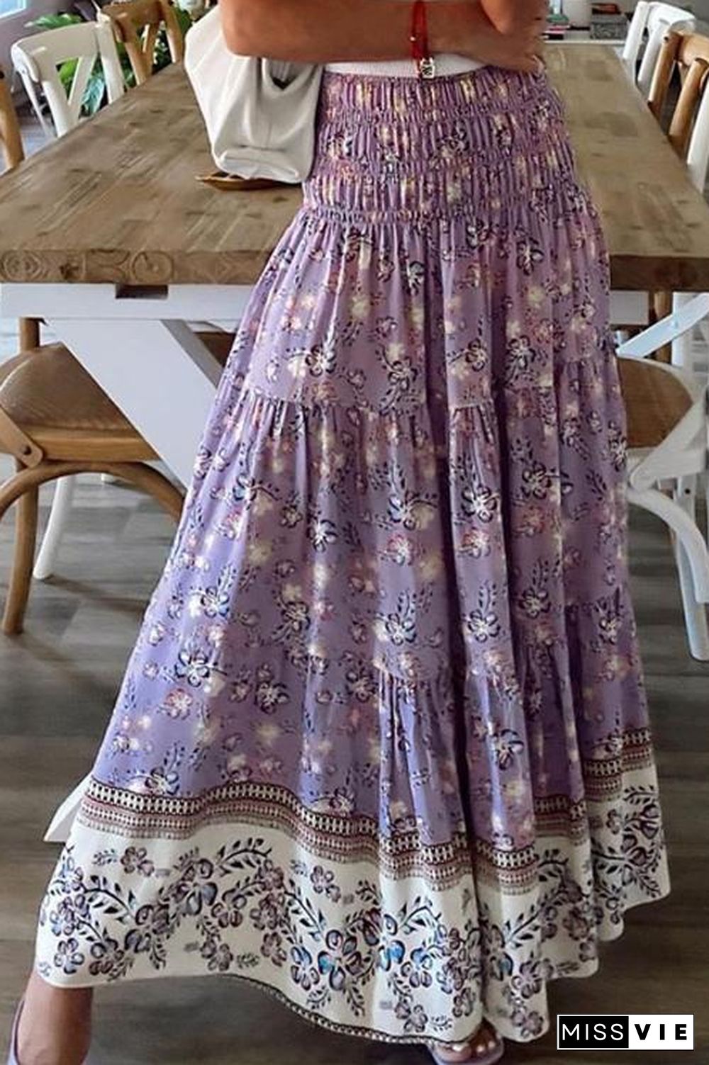 Floral Print Elastic Maxi Skirts